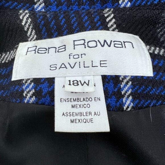 Y2K Rena Rowan Wool Tartan Plaid Button Blazer Size 18W Blue Black Shoulder Pads - Picture 9 of 16